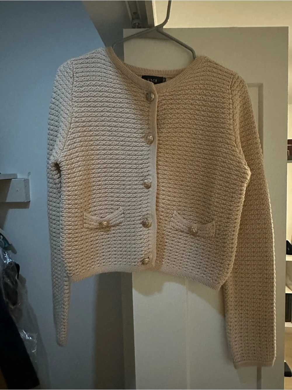 Vici Cream Textured Knit Cardigan with Gold Buttons - Picture 7 of 10